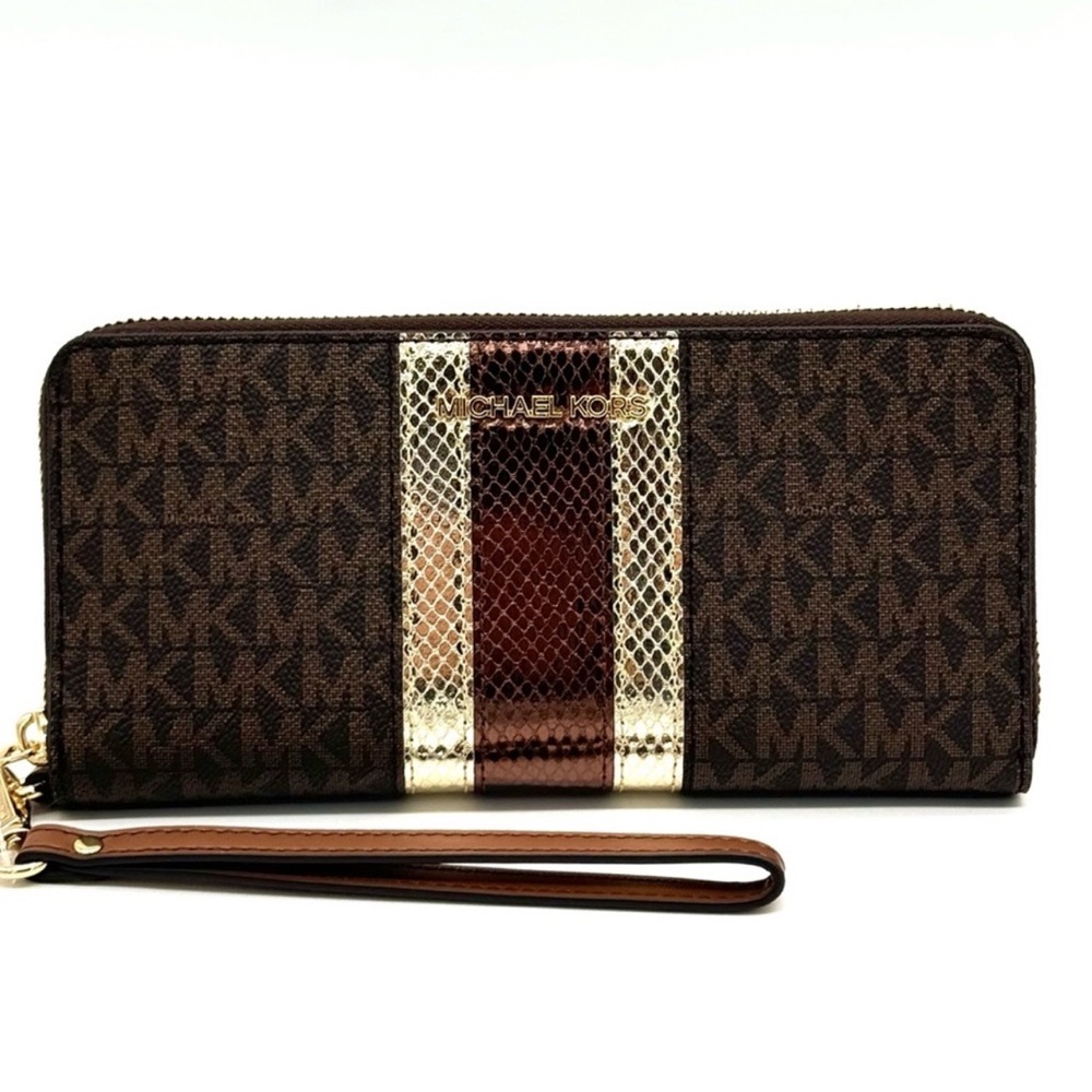 Michael Kors Large Continental Wallet Wristlet Brown Multi